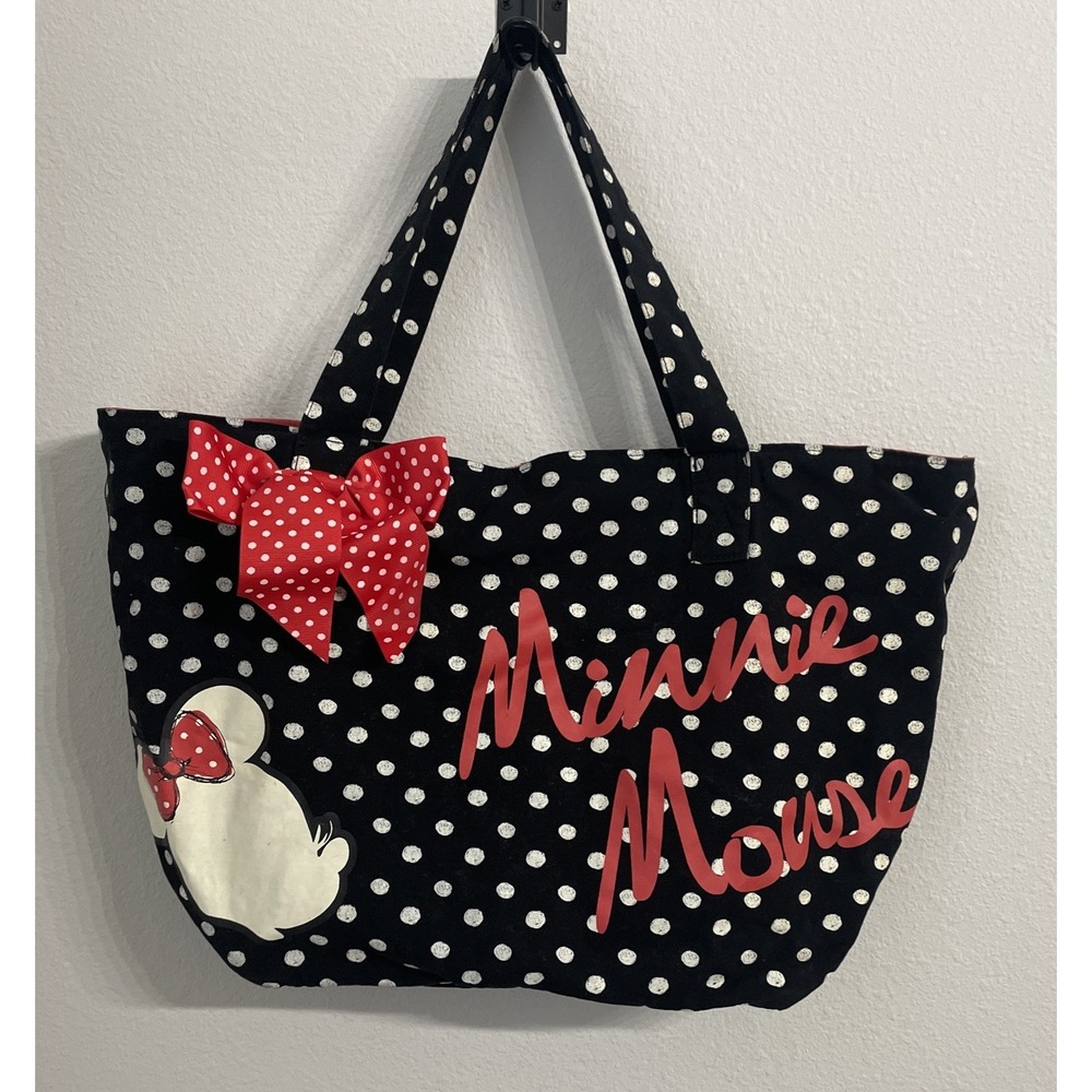 Disney Minnie Mouse Canvas Tote Canvas Polka Dot Bag‎ With Bow